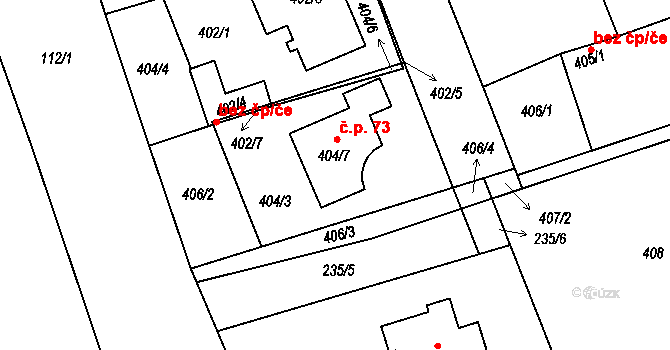 Hlohovčice 73 na parcele st. 404/7 v KÚ Hlohovčice, Katastrální mapa