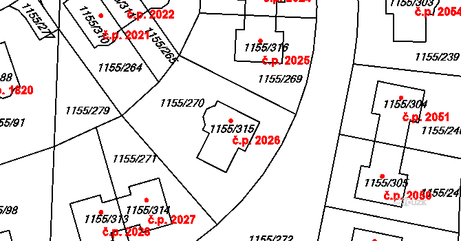 Hostivice 2026 na parcele st. 1155/315 v KÚ Hostivice, Katastrální mapa