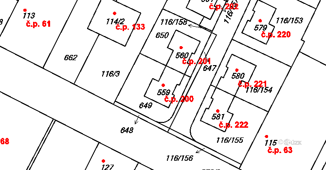 Horoušany 200 na parcele st. 559 v KÚ Horoušany, Katastrální mapa