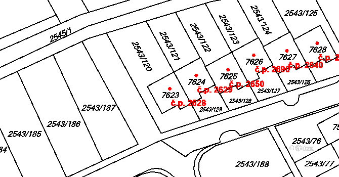 Cheb 2628 na parcele st. 7623 v KÚ Cheb, Katastrální mapa
