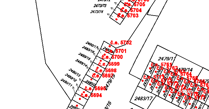 Kadaň 5701 na parcele st. 2480/17 v KÚ Kadaň, Katastrální mapa