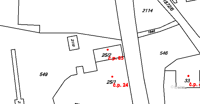 Radim 83, Brantice na parcele st. 25/2 v KÚ Radim u Brantic, Katastrální mapa