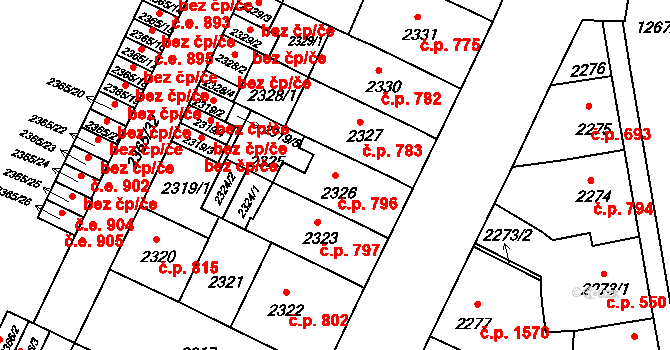 Předměstí 796, Litoměřice na parcele st. 2326 v KÚ Litoměřice, Katastrální mapa