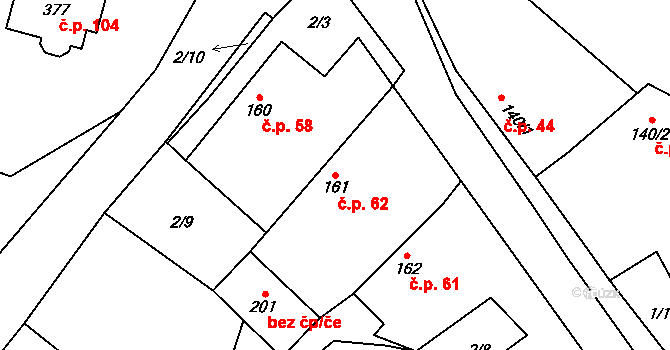 Hulice 62 na parcele st. 161 v KÚ Hulice, Katastrální mapa