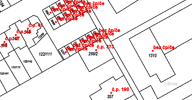 Králův Dvůr 373 na parcele st. 289/2 v KÚ Králův Dvůr, Katastrální mapa