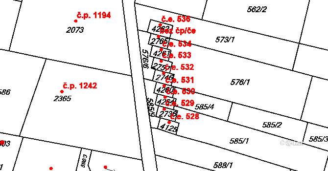 Kyjov 531 na parcele st. 4260 v KÚ Kyjov, Katastrální mapa