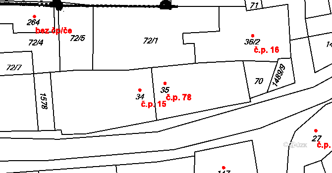 Smetanova Lhota 78 na parcele st. 35 v KÚ Smetanova Lhota, Katastrální mapa