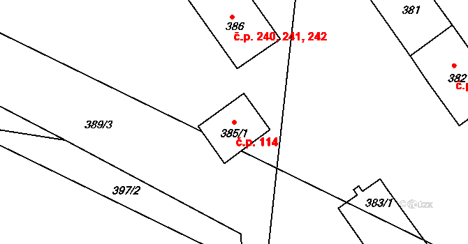 Antonínův Důl 114, Jihlava na parcele st. 385/1 v KÚ Pávov, Katastrální mapa