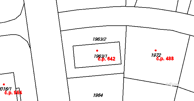 Bystřice nad Pernštejnem 642 na parcele st. 1963/1 v KÚ Bystřice nad Pernštejnem, Katastrální mapa