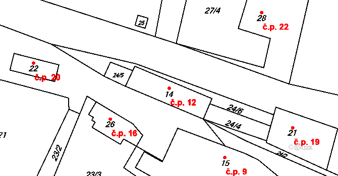 Špinov 12, Nížkov na parcele st. 14 v KÚ Špinov, Katastrální mapa
