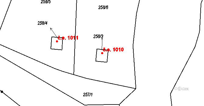 Bludovice 1010, Nový Jičín na parcele st. 258/3 v KÚ Bludovice u Nového Jičína, Katastrální mapa