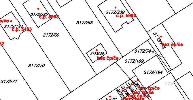 Chomutov 39086721 na parcele st. 3172/220 v KÚ Chomutov II, Katastrální mapa