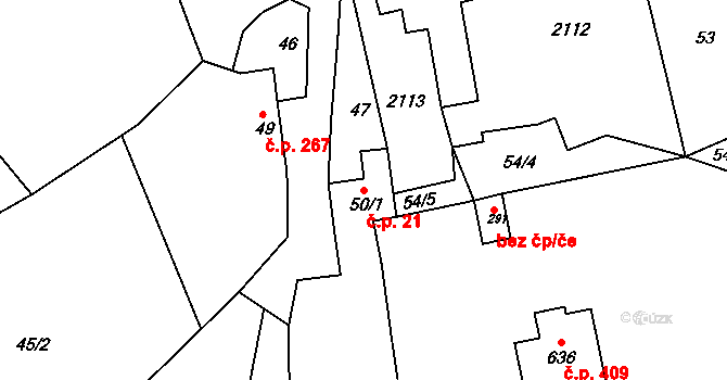 Tečovice 21 na parcele st. 50/1 v KÚ Tečovice, Katastrální mapa
