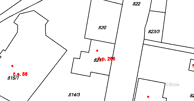 Chřibská 266 na parcele st. 821 v KÚ Chřibská, Katastrální mapa