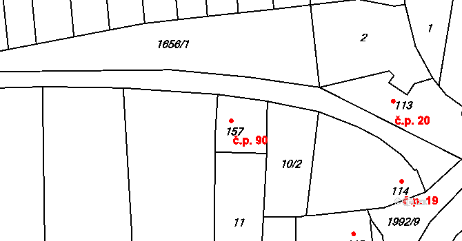 Louky 90, Zlín na parcele st. 157 v KÚ Louky nad Dřevnicí, Katastrální mapa