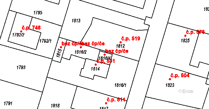 Lužná 42195721 na parcele st. 1816/4 v KÚ Lužná u Rakovníka, Katastrální mapa