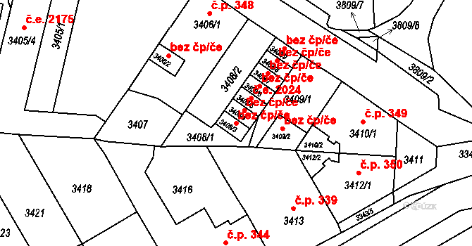 Jirkov 42945721 na parcele st. 3408/3 v KÚ Jirkov, Katastrální mapa