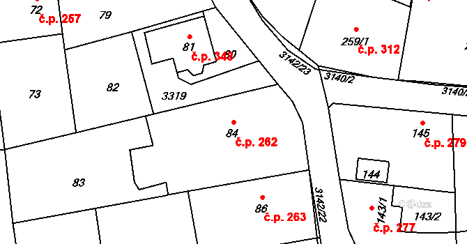 Píšť 262 na parcele st. 84 v KÚ Píšť, Katastrální mapa