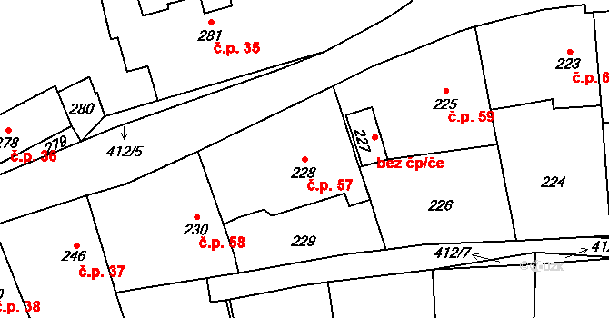 Loděnice 57, Holasovice na parcele st. 228 v KÚ Loděnice, Katastrální mapa