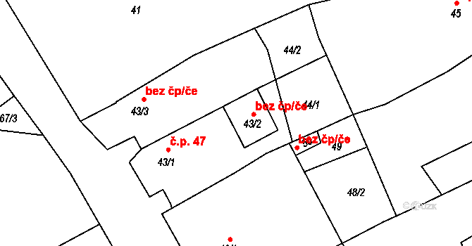 Borotice 47455721 na parcele st. 43/2 v KÚ Borotice nad Jevišovkou, Katastrální mapa