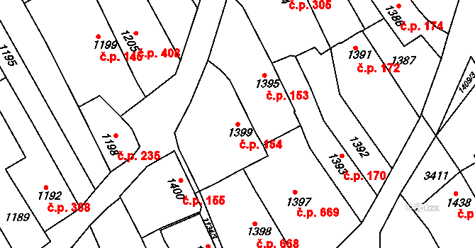 Buchlovice 154 na parcele st. 1399 v KÚ Buchlovice, Katastrální mapa