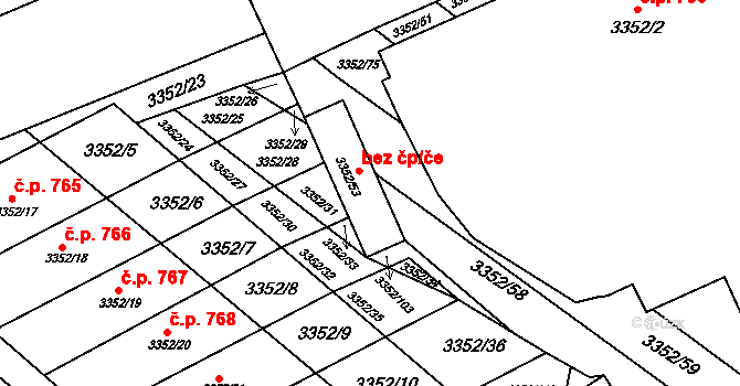 Šardice 48384721 na parcele st. 3352/53 v KÚ Šardice, Katastrální mapa