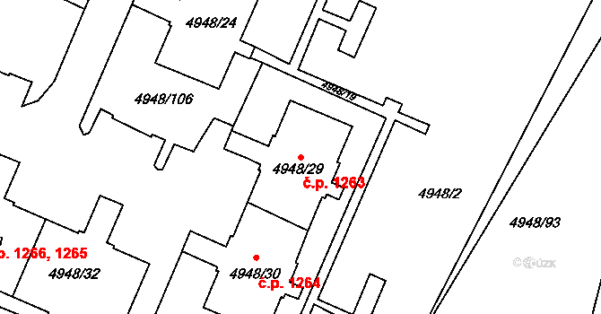 Most 1263 na parcele st. 4948/29 v KÚ Most II, Katastrální mapa