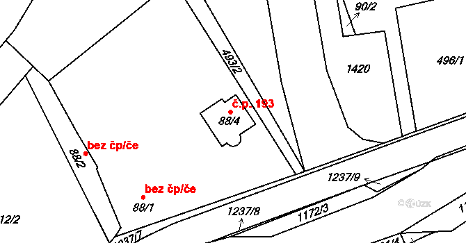 Heřmanice 193 na parcele st. 88/4 v KÚ Heřmanice u Frýdlantu, Katastrální mapa