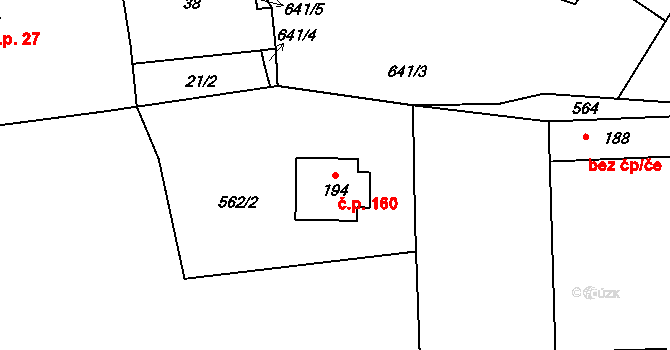 Kozinec 160, Holubice na parcele st. 194 v KÚ Kozinec, Katastrální mapa