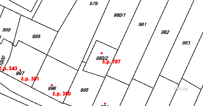 Drnovice 787 na parcele st. 980/2 v KÚ Drnovice u Vyškova, Katastrální mapa