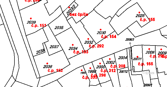 Bučovice 292 na parcele st. 2032 v KÚ Bučovice, Katastrální mapa