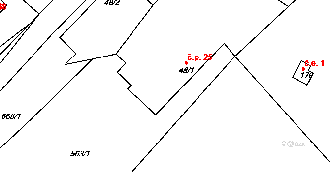 Smrkový Týnec 25, Rabštejnská Lhota na parcele st. 48/1 v KÚ Smrkový Týnec, Katastrální mapa
