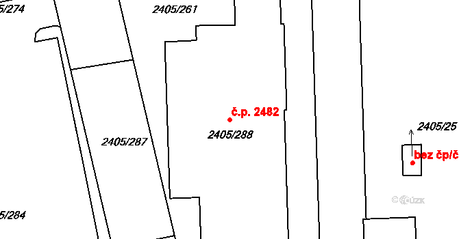 Pelhřimov 2482 na parcele st. 2405/288 v KÚ Pelhřimov, Katastrální mapa
