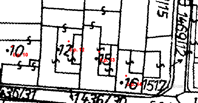 Bernartice 13 na parcele st. 15 v KÚ Bernartice u Milevska, Katastrální mapa