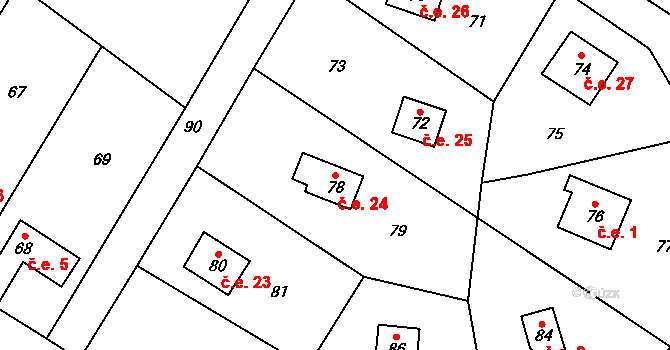Beroun-Zdejcina 24, Beroun na parcele st. 78 v KÚ Zdejcina, Katastrální mapa