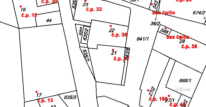 Byškovice 37, Neratovice na parcele st. 21 v KÚ Byškovice, Katastrální mapa
