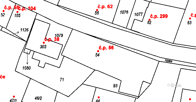 Tuhaň 56 na parcele st. 54 v KÚ Tuhaň, Katastrální mapa