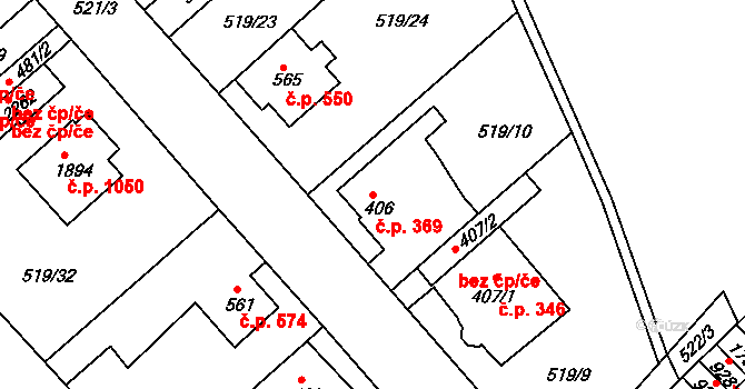 Neratovice 369 na parcele st. 406 v KÚ Neratovice, Katastrální mapa