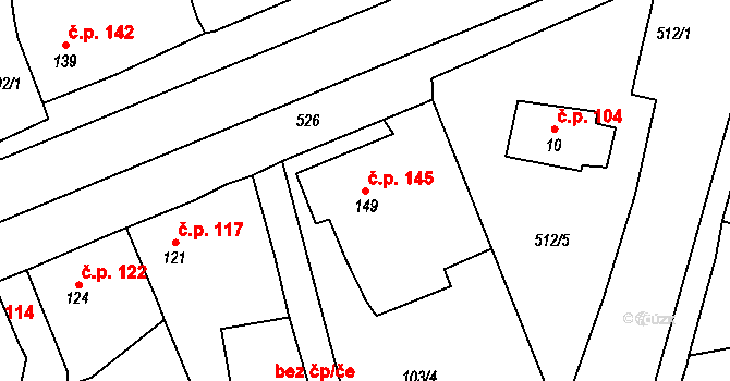 Rudná 145 na parcele st. 149 v KÚ Dušníky u Rudné, Katastrální mapa