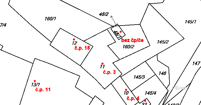 Hrušova Lhota 3, Přehořov na parcele st. 11 v KÚ Hrušova Lhota, Katastrální mapa