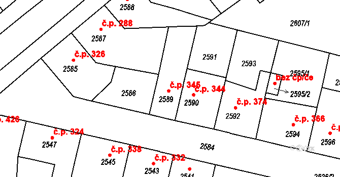 Veselí nad Lužnicí I 345, Veselí nad Lužnicí na parcele st. 2589 v KÚ Veselí nad Lužnicí, Katastrální mapa