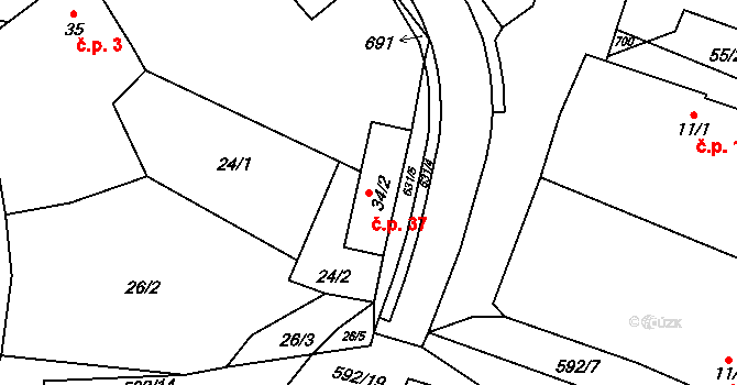 Čečovice 37 na parcele st. 34/2 v KÚ Čečovice u Bukovce, Katastrální mapa