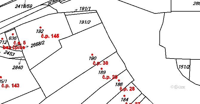 Klenčí pod Čerchovem 30 na parcele st. 190 v KÚ Klenčí pod Čerchovem, Katastrální mapa