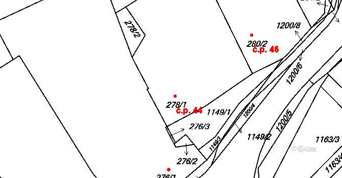 Meclov 44 na parcele st. 278/1 v KÚ Meclov, Katastrální mapa