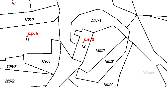 Bradné 2, Čachrov na parcele st. 12 v KÚ Bradné, Katastrální mapa