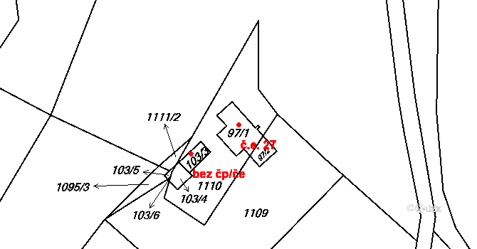 Hradiště 27 na parcele st. 97/1 v KÚ Hradiště nad Berounkou, Katastrální mapa