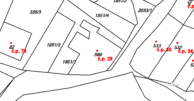 Konopáč 29, Heřmanův Městec na parcele st. 599 v KÚ Heřmanův Městec, Katastrální mapa