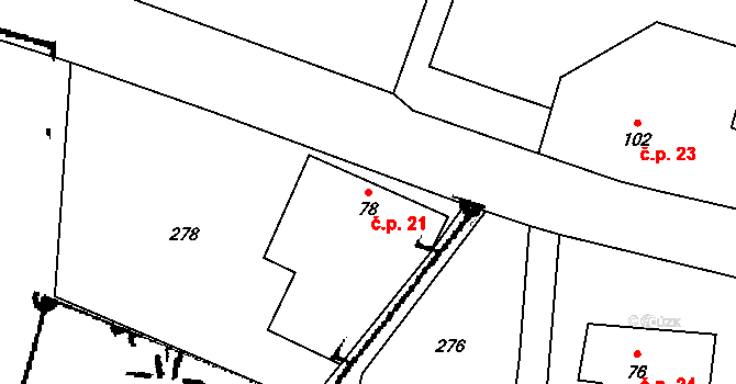 Otovice 21 na parcele st. 78 v KÚ Otovice u Broumova, Katastrální mapa