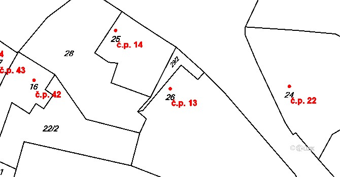 Neznášov 13, Rožnov na parcele st. 26 v KÚ Neznášov, Katastrální mapa