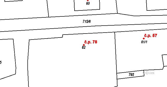 Trnová 78 na parcele st. 82 v KÚ Trnová u Plzně, Katastrální mapa
